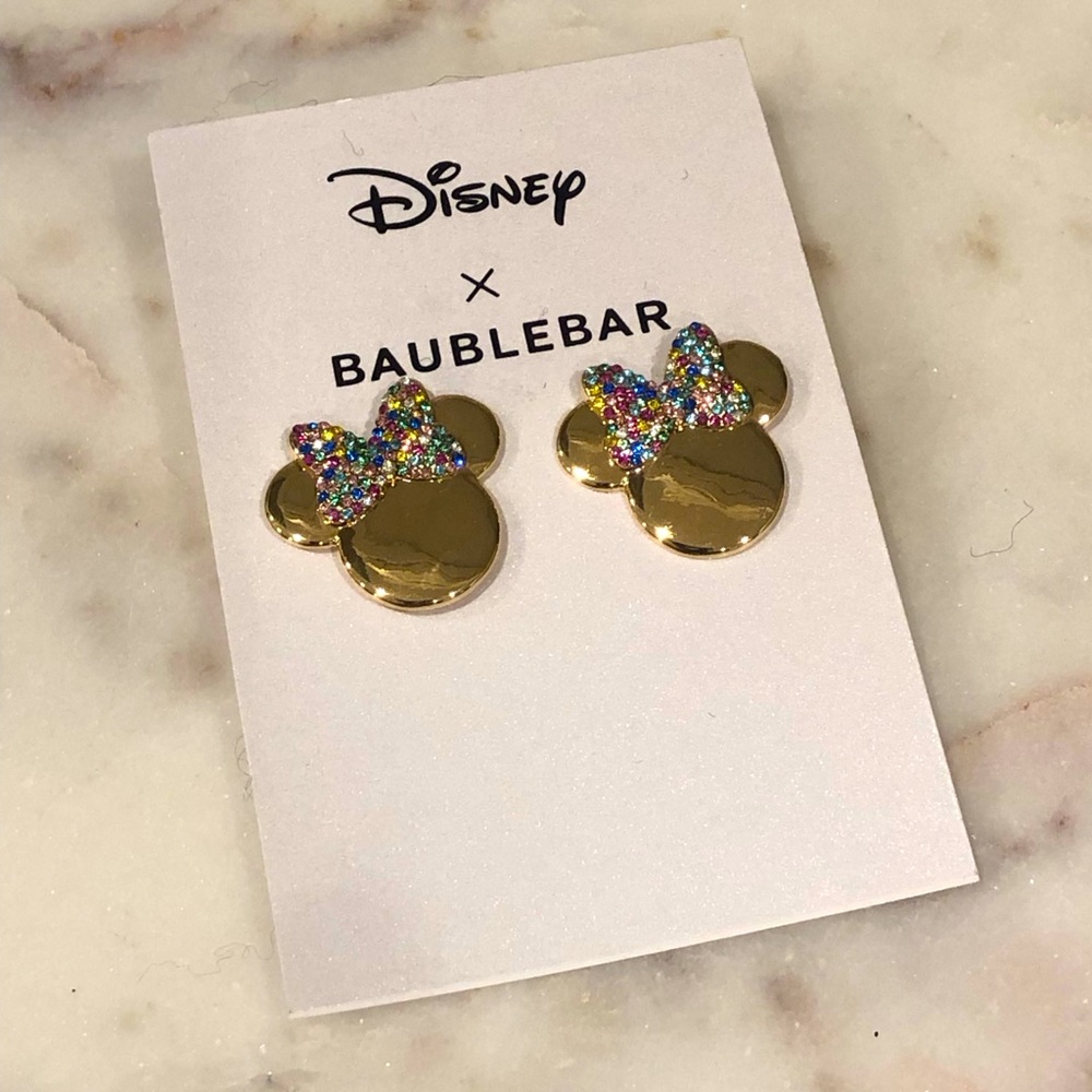✨NWT✨ Disney x Baublebar Minnie Mouse Gold Tone Earrings with Rhinestone Accents